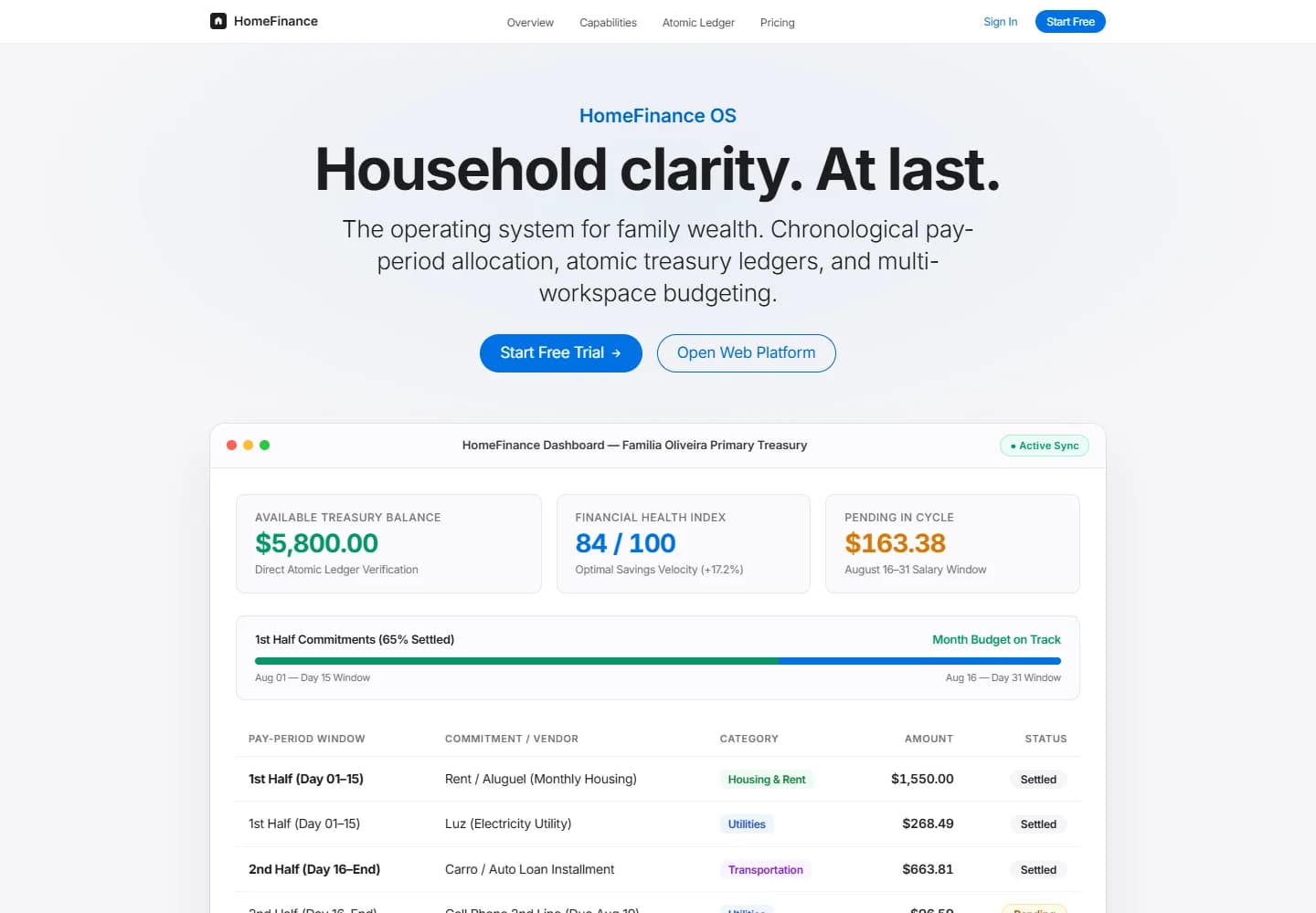 HomeFinance — desktop